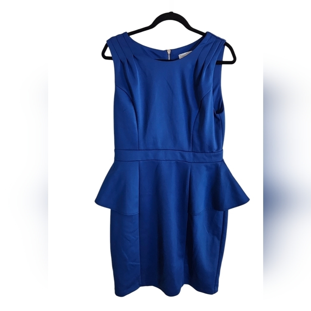 🔥BISOU BISOU Michele Bohbot Cocktail Sleeveless Satin Peplum Dress Blue sz 10